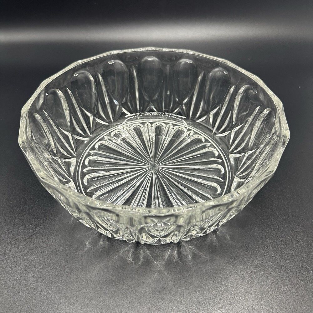 Vintage Pressed Glass Serving Bowl Salad Fruit Centerpiece Starburst Scalloped